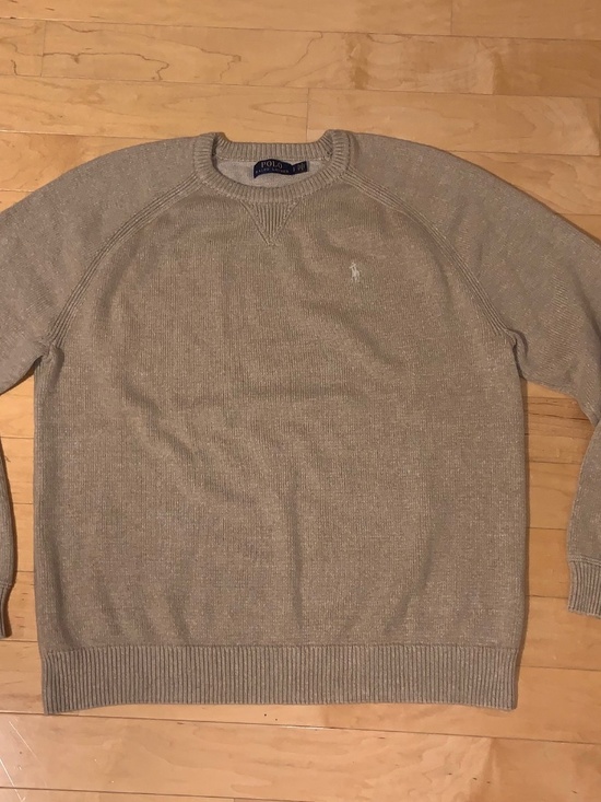 Polo Ralph Lauren Men's Sweater Cotton Tan Brown Beige Khaki Large L Excellent - Picture 2 of 9